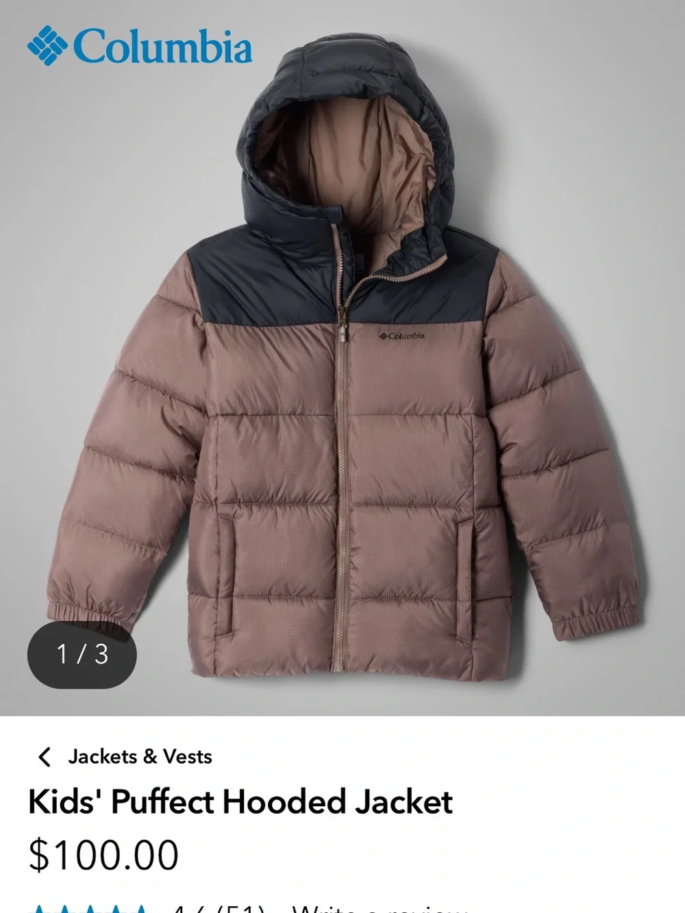 New Columbia Cream and Black Hooded Kids Puffer Jacket (Size 6/7)